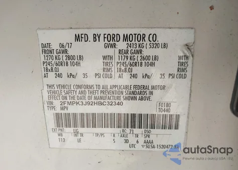 2017 Ford Edge Sel из США, поврежденный, VIN 2FMPK3J92HBC32340